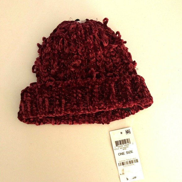 INC International Concepts Chenille Shine Beanie Wine Ski Cap One Size $24.50 - Picture 4 of 5